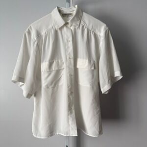 Stuart Lang 12 White Blouse Pocket Vintage Top Preppy Classic Minimalist